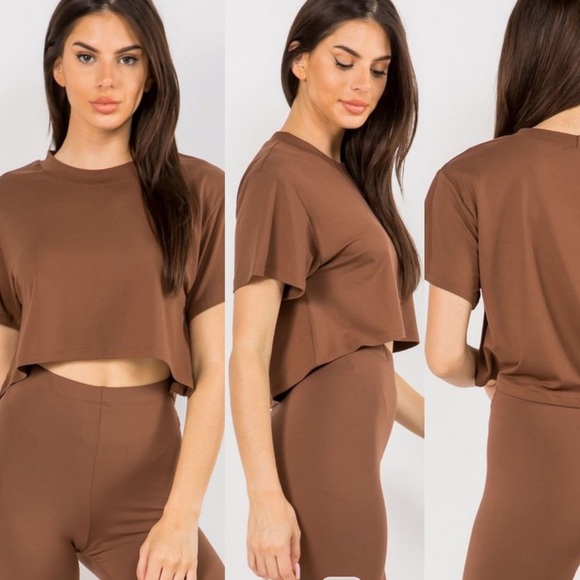 Biker Shorts and Crop Tee Lounge Set - Black - Picture 3 of 5